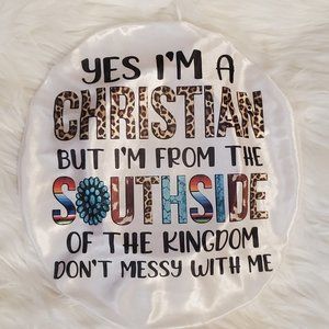 Women's Western Christian Design Custom Hand Printed Pressed Satin Hair Bonnet